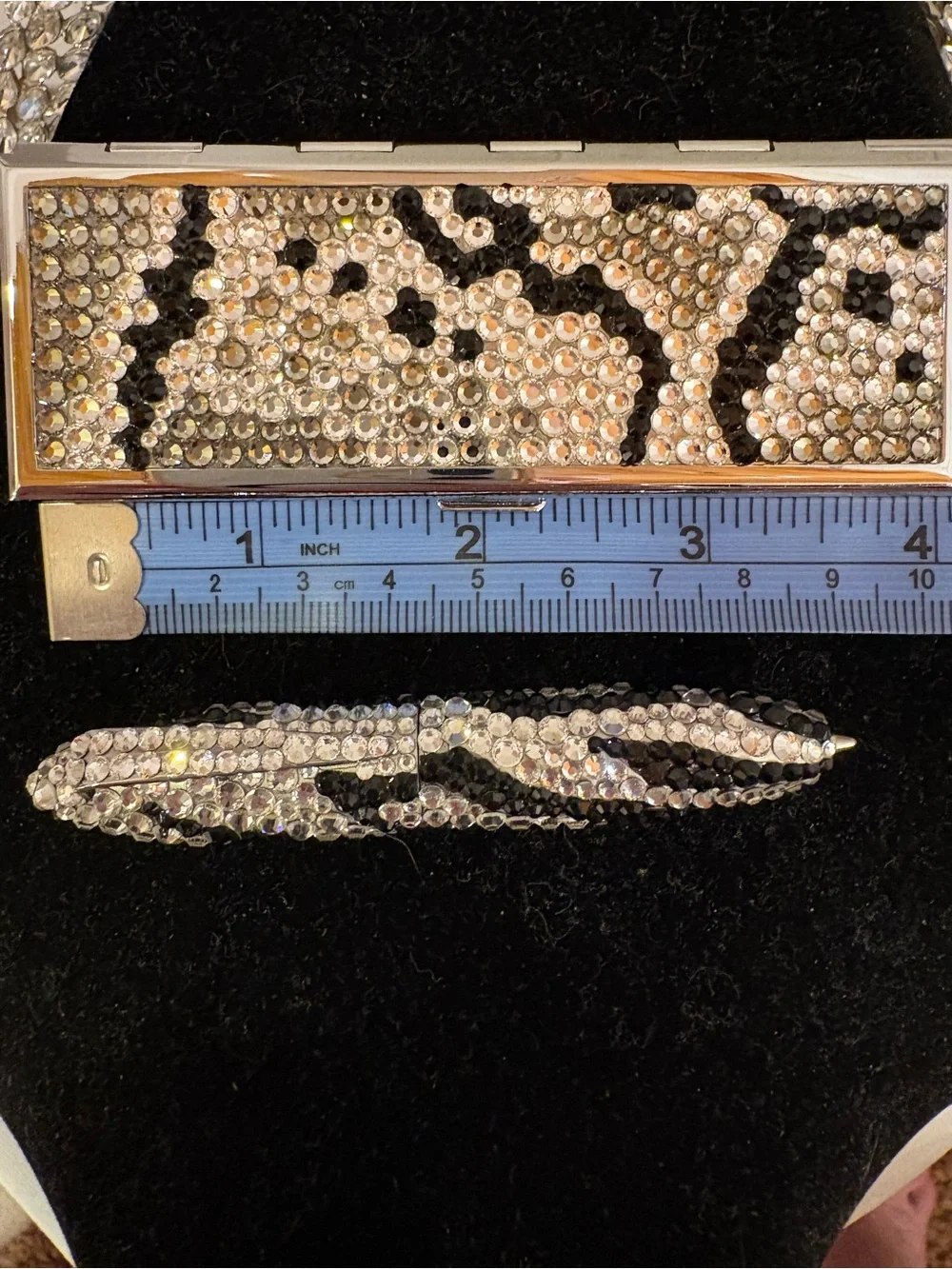 Crystal-Embellished Python Pen and Mirror Case - Black & Silver